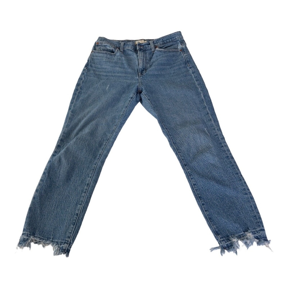 Madewell Jeans Women 28 The High-Rise Slim Boy Jean Blue Distressed Straight Leg